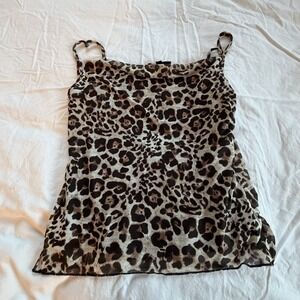 See You Monday Leopard Print Mesh‎ Cami Tank Top Womens Size L NWT